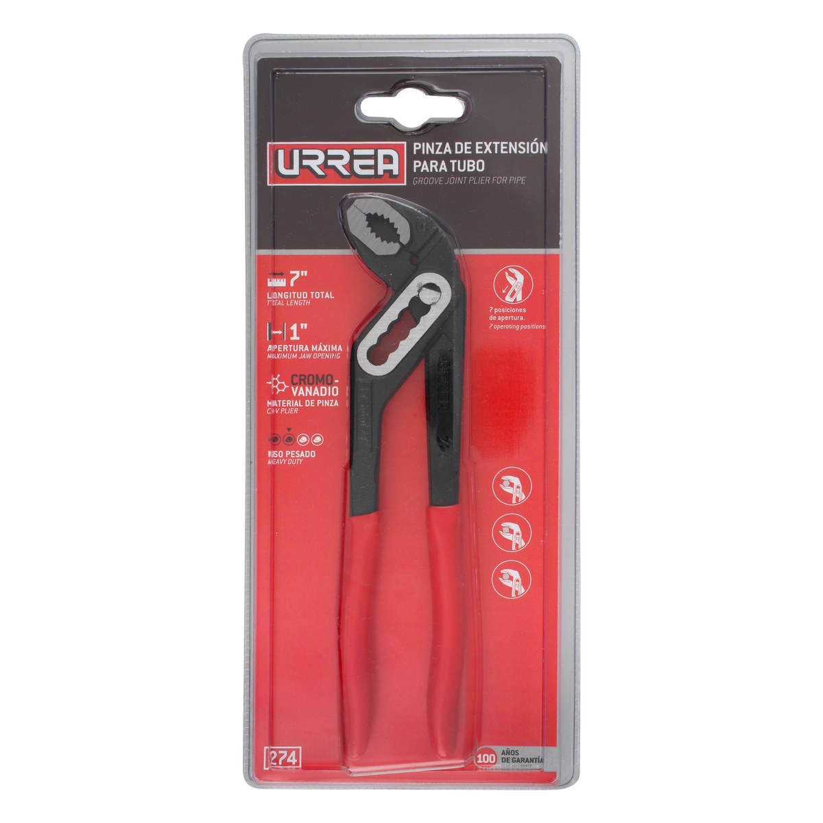 Pinza de extensión 7 posiciones de 7" para tubo Urrea - Imagen 2
