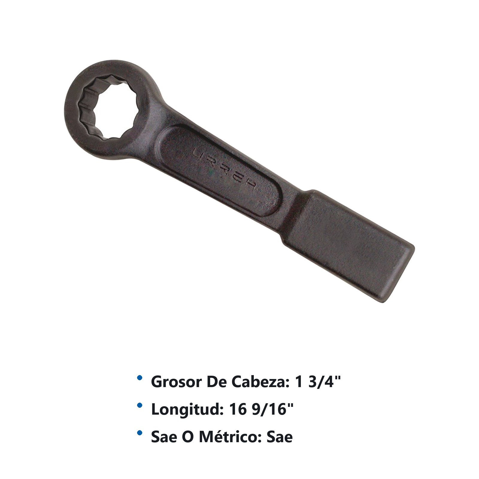 Llave de golpe plana fosfatizada en pulgadas, 12 puntas, 4-1/8" Urrea - Imagen 2