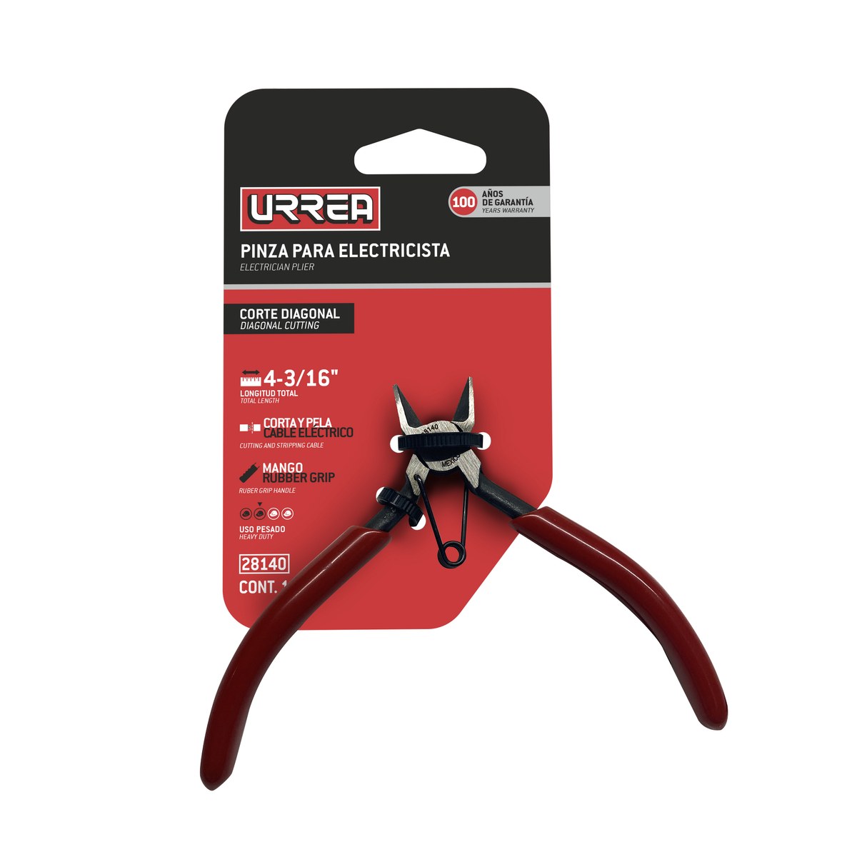 Pinza para electrónica con mango rubber grip corte diagonal de 4-3/16" Urrea - Imagen 2