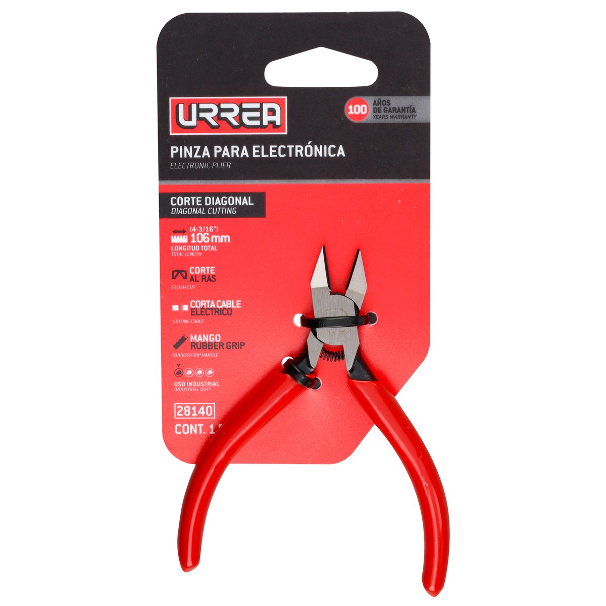 Pinza para electrónica con mango rubber grip corte diagonal de 4-3/16" Urrea - Imagen 3