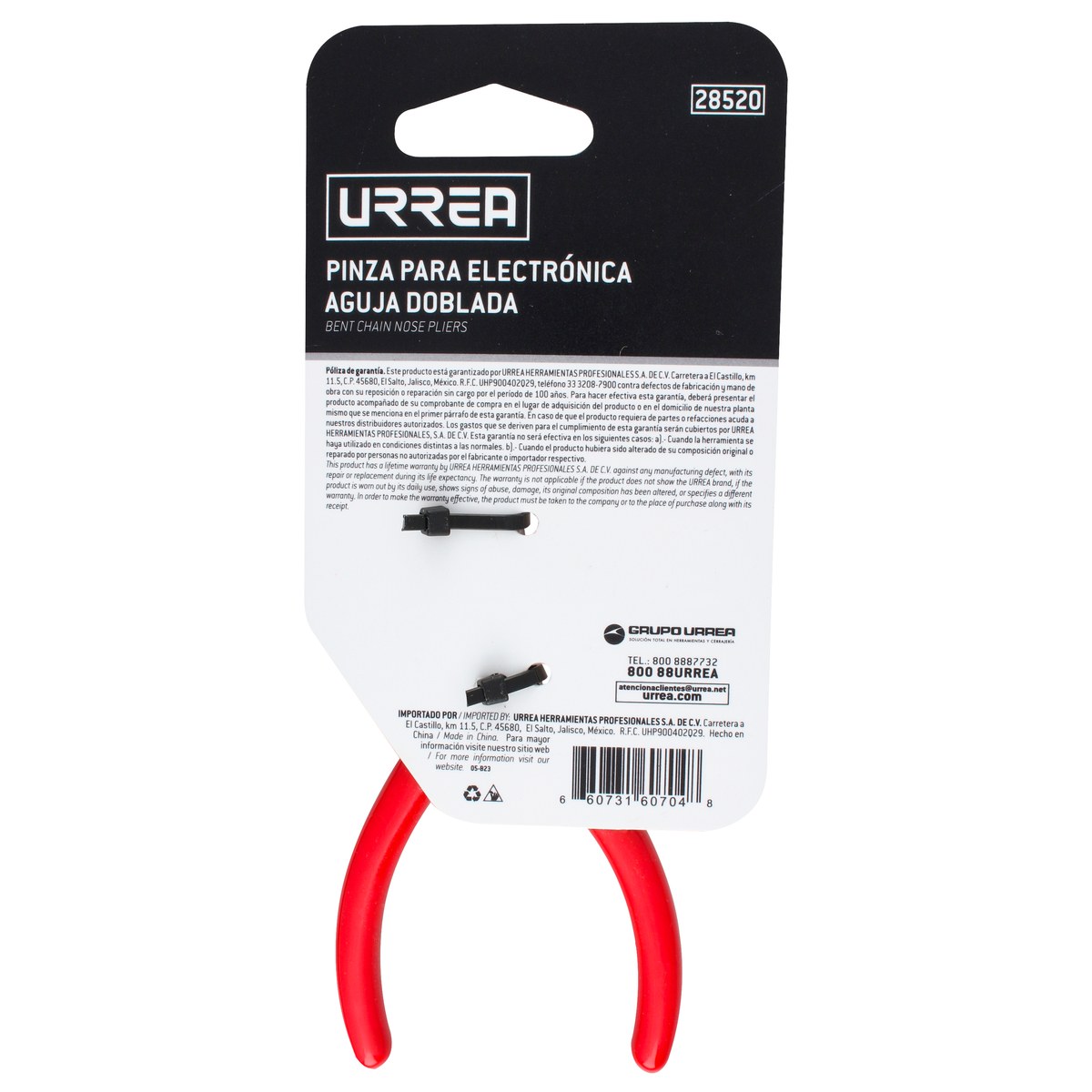 Pinza para electrónica con mango rubber grip de 5-11/32" punta aguja doblada 45° Urrea - Imagen 4