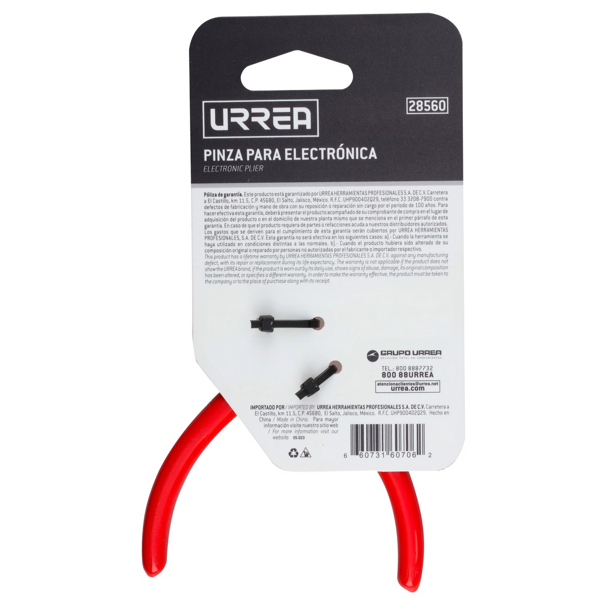Pinza para electrónica con mango rubber grip de 4-3/4" cónica lisa Urrea - Imagen 4