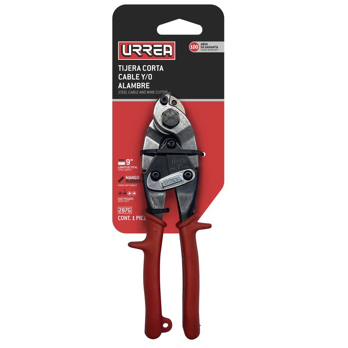 Tijera corta cable y alambre de acero con mango rubber grip, 9" Urrea - Imagen 2