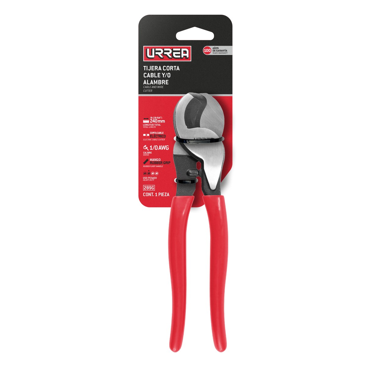 Tijera corta cable de cobre AWG 1/0 con mango rubber grip, 9-1/4" Urrea - Imagen 2