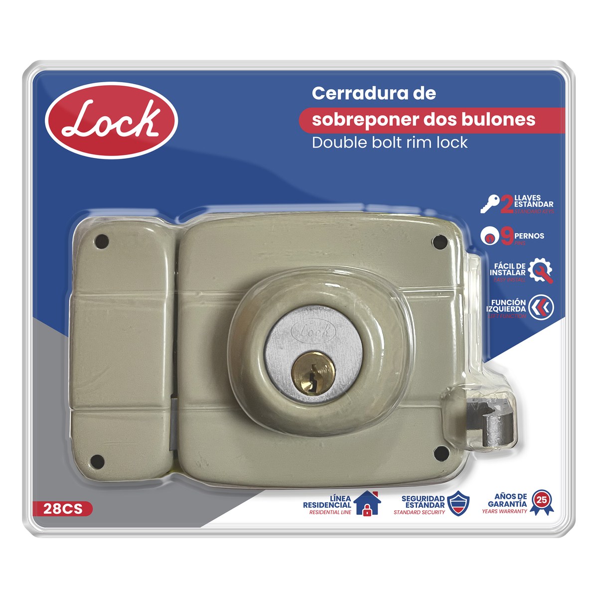 Cerradura de sobreponer función instala fácil, izquierda, 2 bulones, llave estándar, blíst Lock - Imagen 2