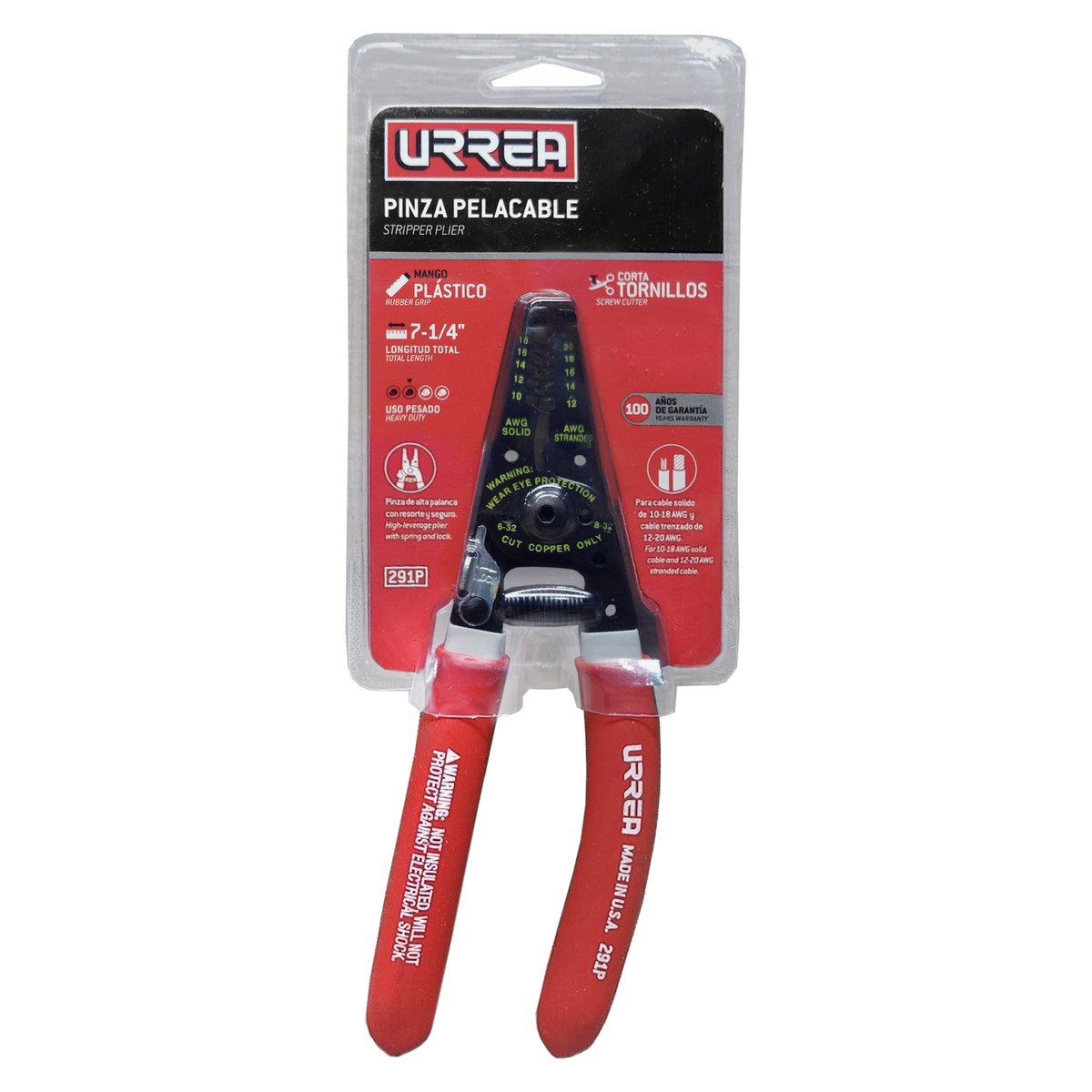 Pinza pelacable con mango air cushion 10-20 AWG de 7-1/4" ergonómica Urrea - Imagen 2