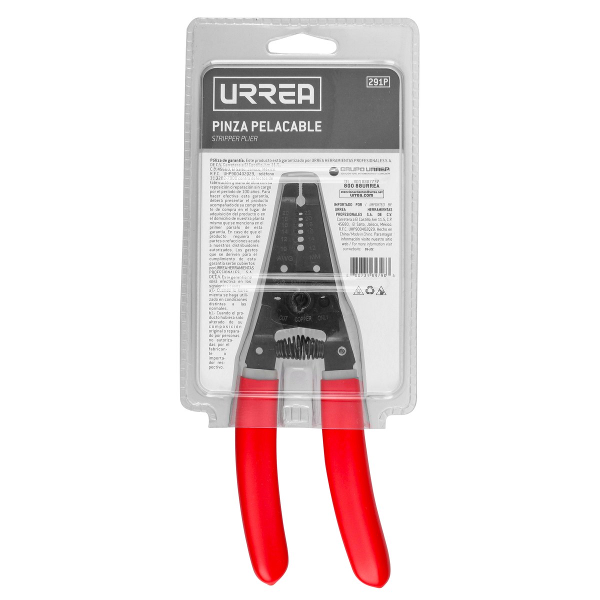 Pinza pelacable con mango air cushion 10-20 AWG de 7-1/4" ergonómica Urrea - Imagen 3
