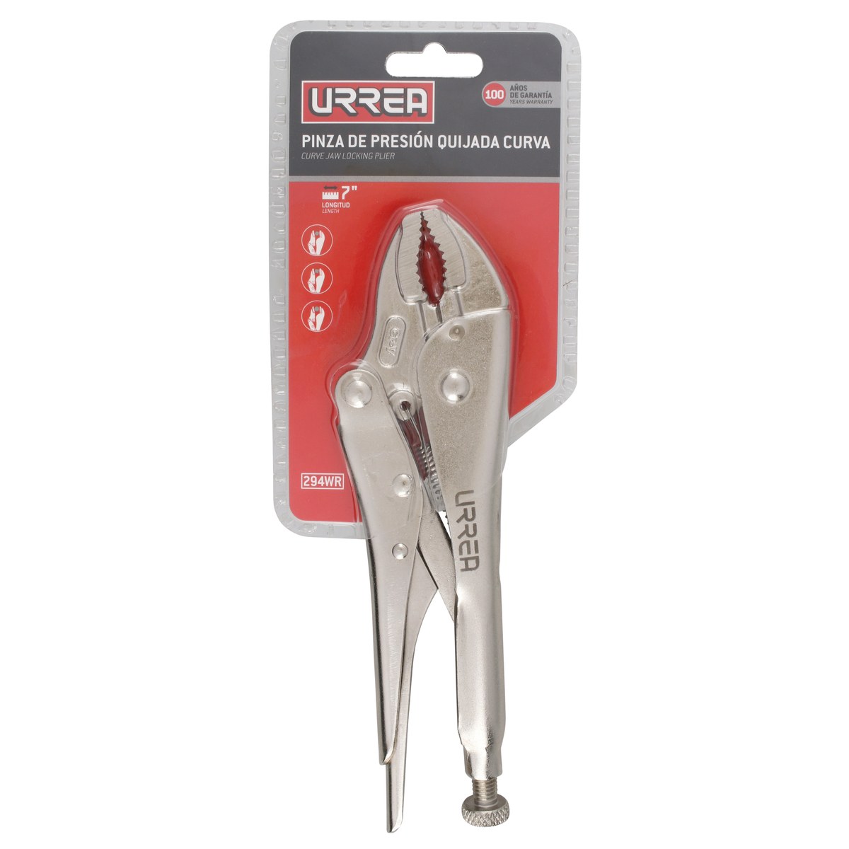Pinza de presión de 7" quijada curva con corta alambre Urrea - Imagen 2