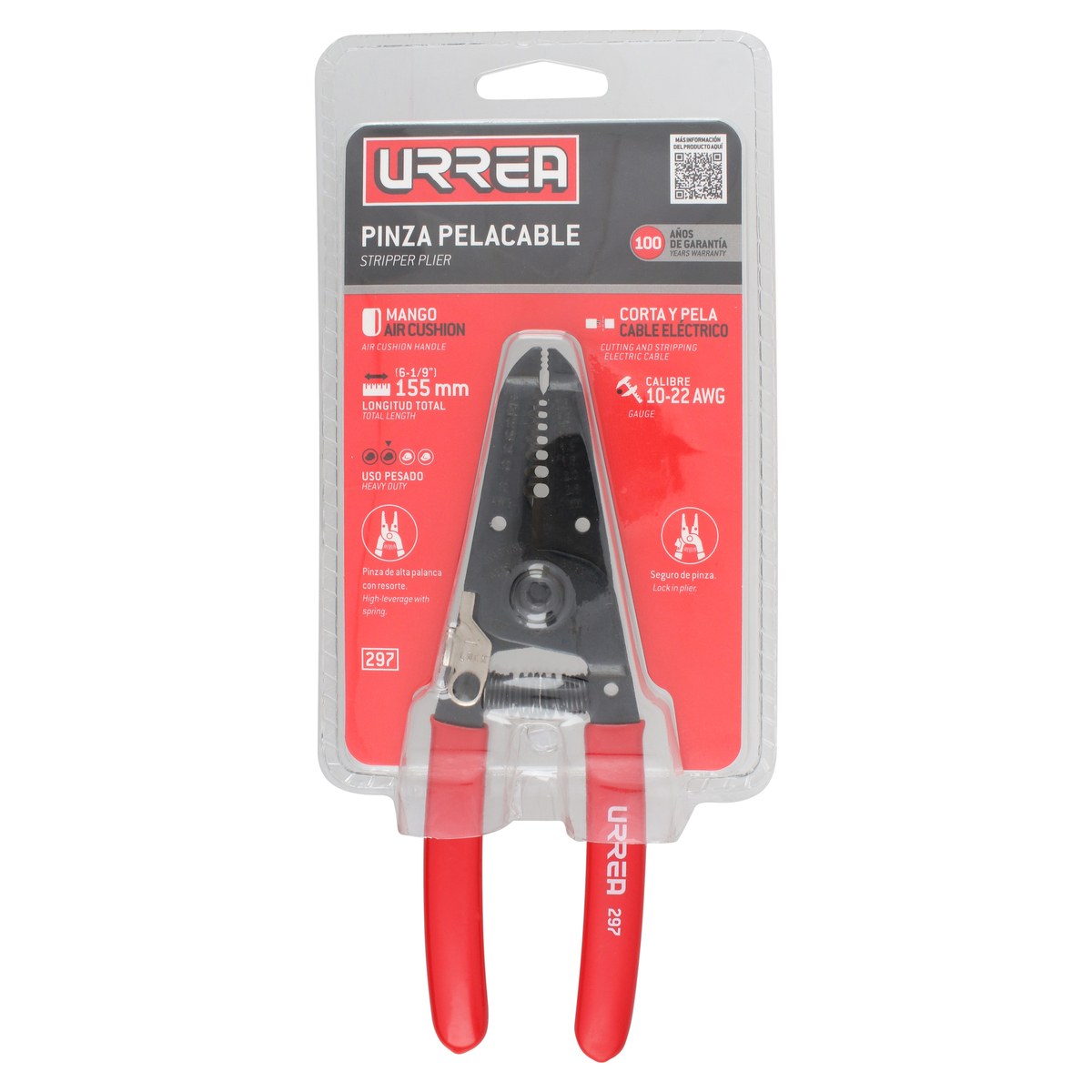 Pinza pelacable con mango air cushion 10-20 AWG de 6-3/4" alta palanca con seguro Urrea - Imagen 3