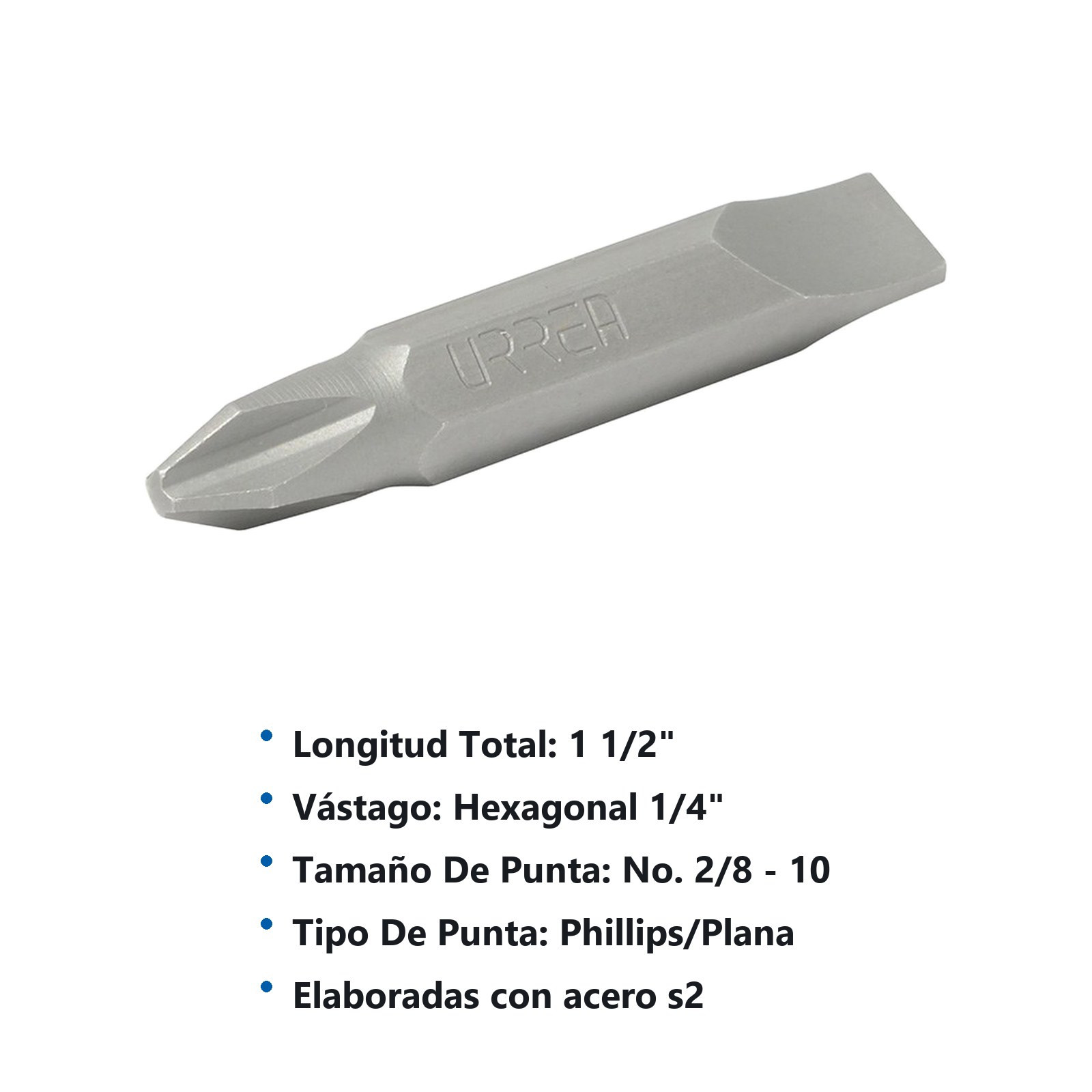 Punta doble intercambiable Phillips #2 y plana 8-10" para destornillador hexágono de 1/4" Urrea - Imagen 3