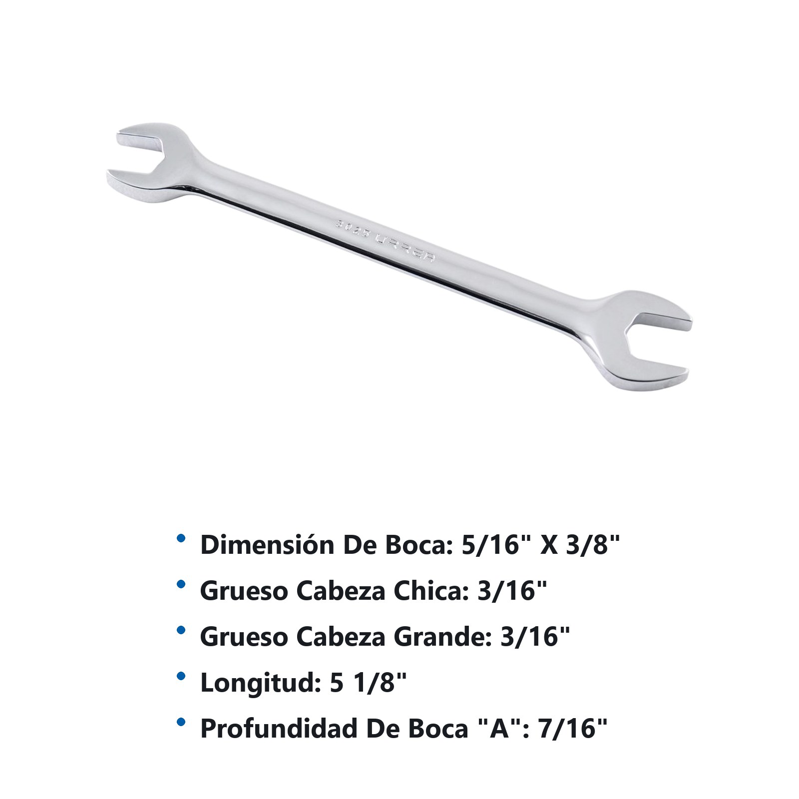Llave española pulido espejo en pulgadas, 5/16" x 3/8" Urrea - Imagen 3