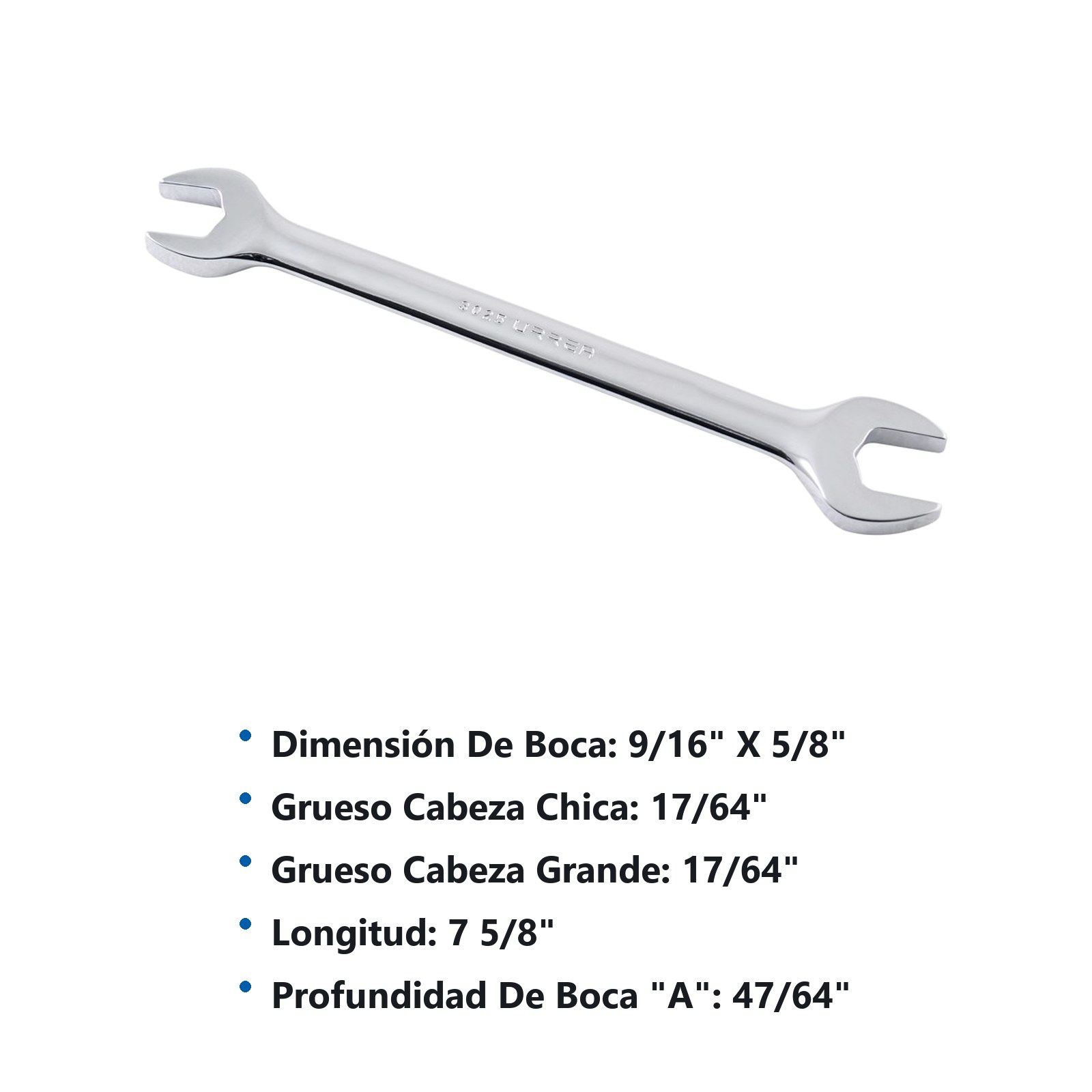 Llave española pulido espejo en pulgadas, 9/16" x 5/8" Urrea - Imagen 3