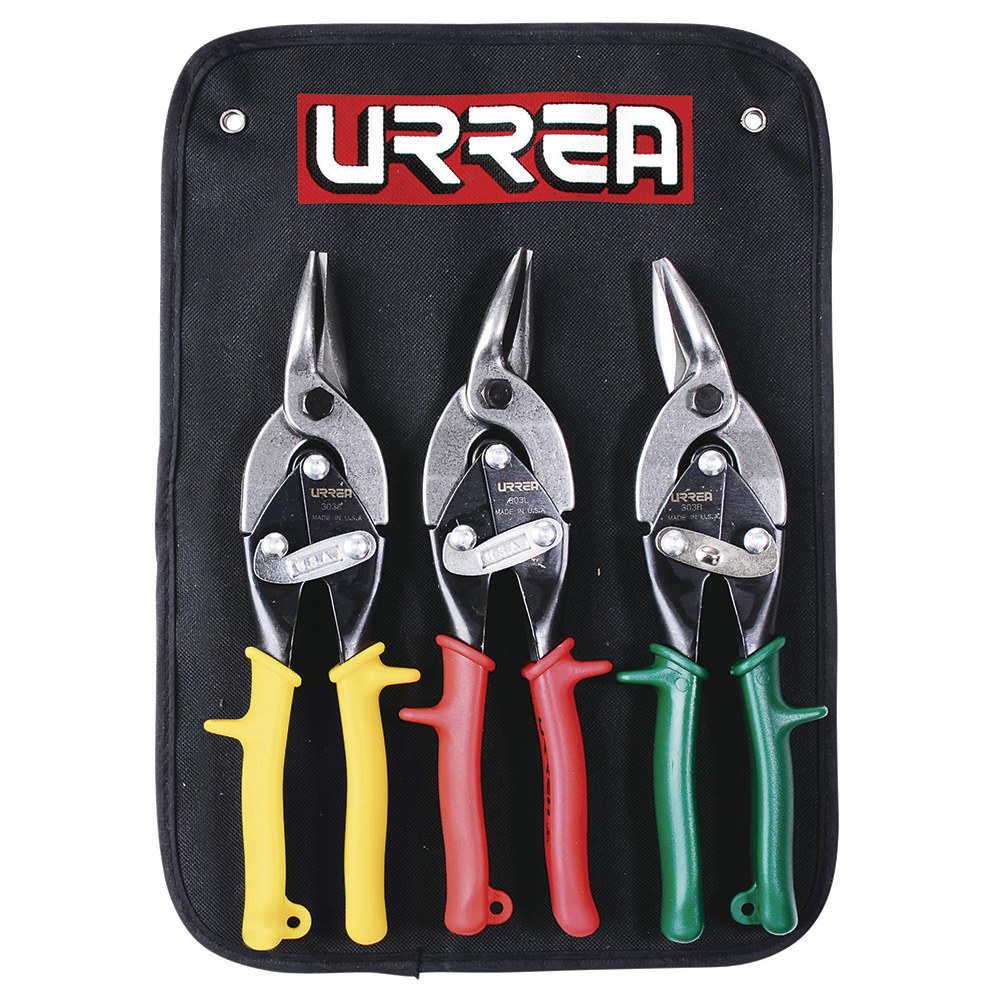 Juego para hojalatero de tijeras tipo aviación con mango rubber grip, 3 piezas Urrea