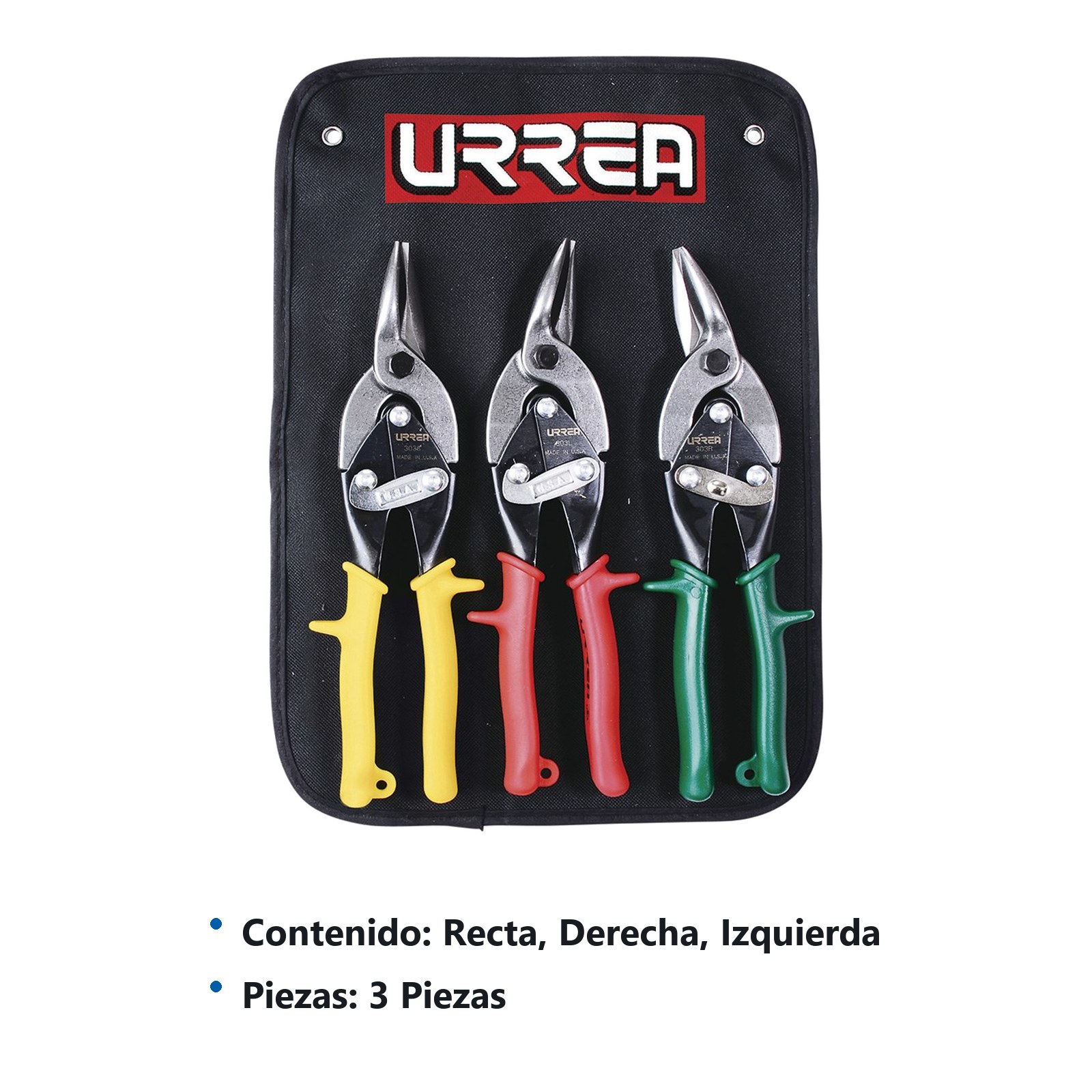 Juego para hojalatero de tijeras tipo aviación con mango rubber grip, 3 piezas Urrea - Imagen 3