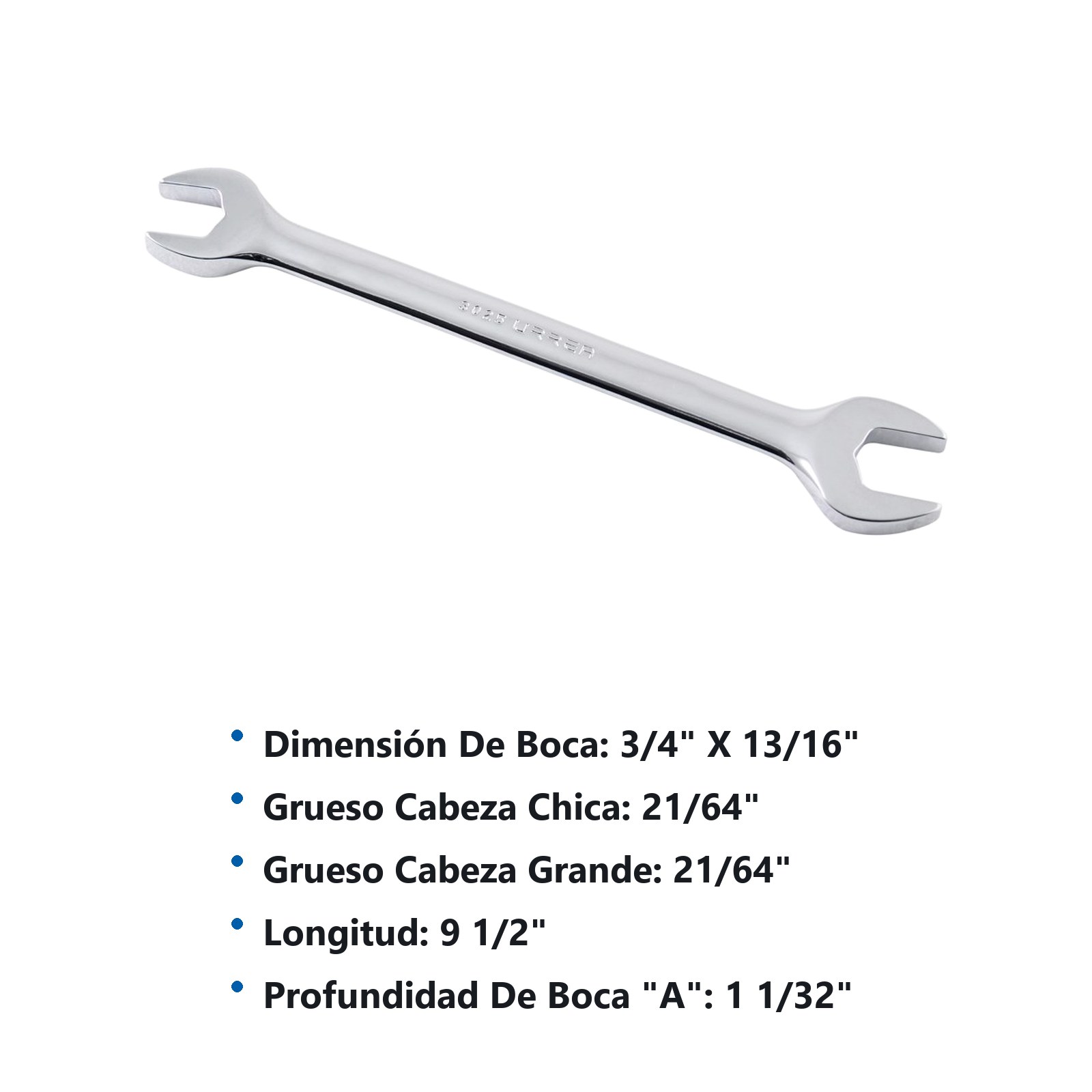 Llave española pulido espejo en pulgadas, 13/16" x 3/4" Urrea - Imagen 3