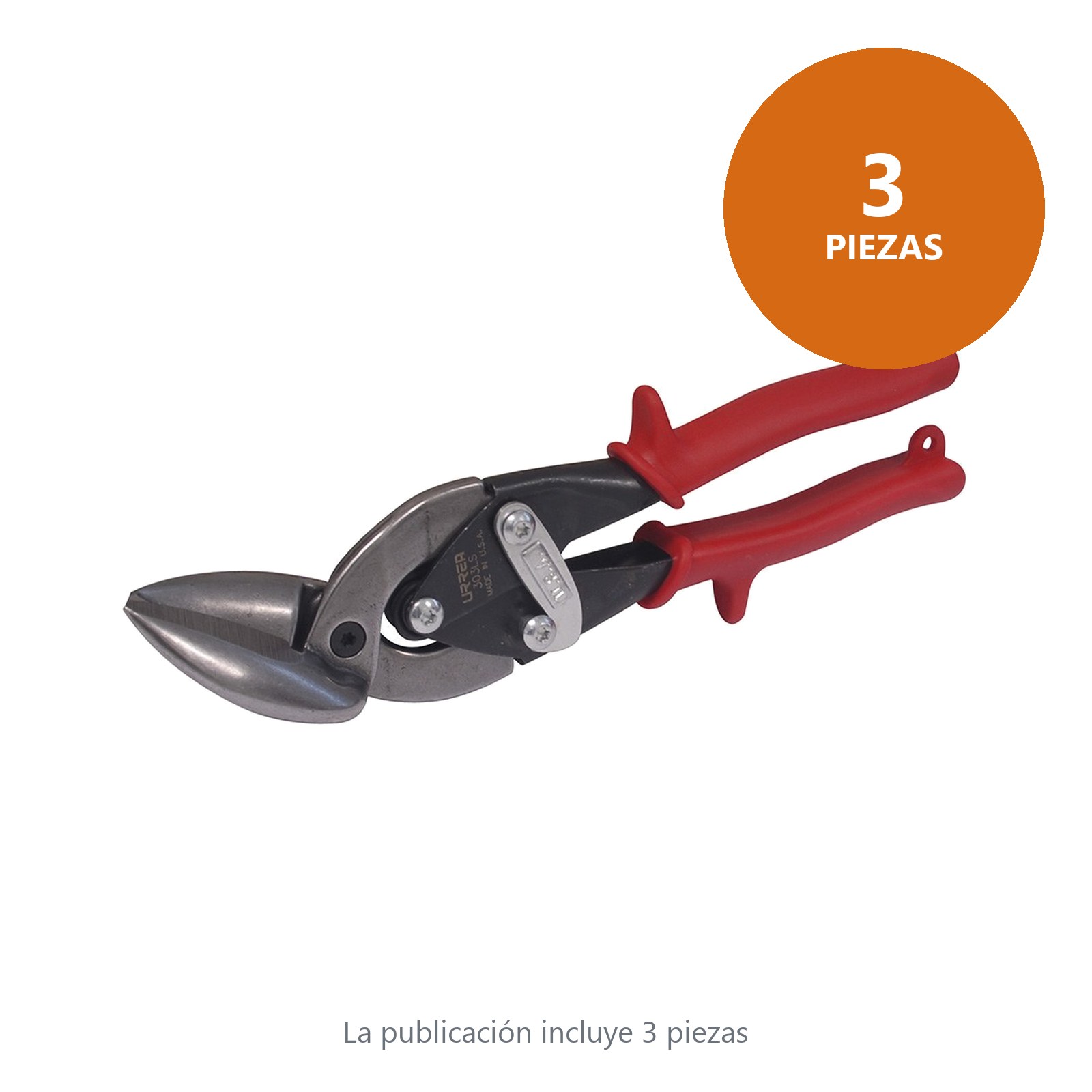 Tijera para hojalatero tipo aviación acodada izquierda  con mango rubber grip, 10" Urrea - Imagen 4