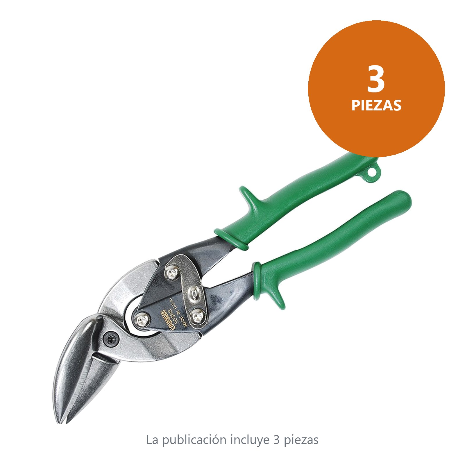 Tijera para hojalatero tipo aviación acodada derecha  con mango rubber grip, 10" Urrea - Imagen 2