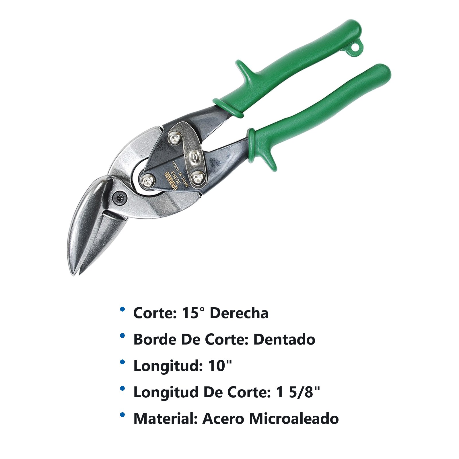 Tijera para hojalatero tipo aviación acodada derecha  con mango rubber grip, 10" Urrea - Imagen 3