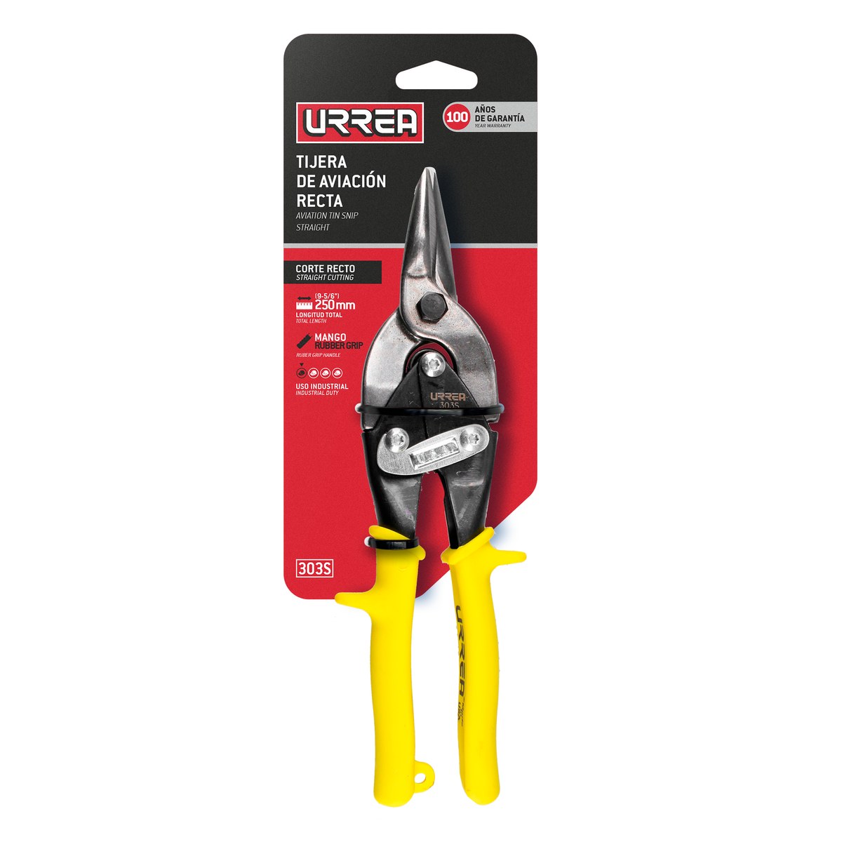 Tijera para hojalatero tipo aviación recta con mango rubber grip, 10" Urrea - Imagen 4