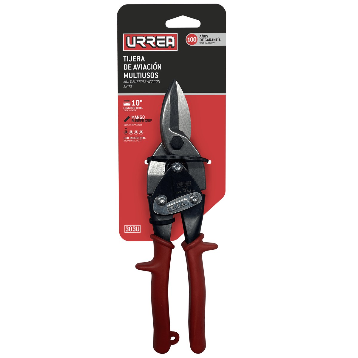 Tijera para hojalatero múltiples usos tipo aviación universal con mango rubber grip, 10" Urrea - Imagen 2