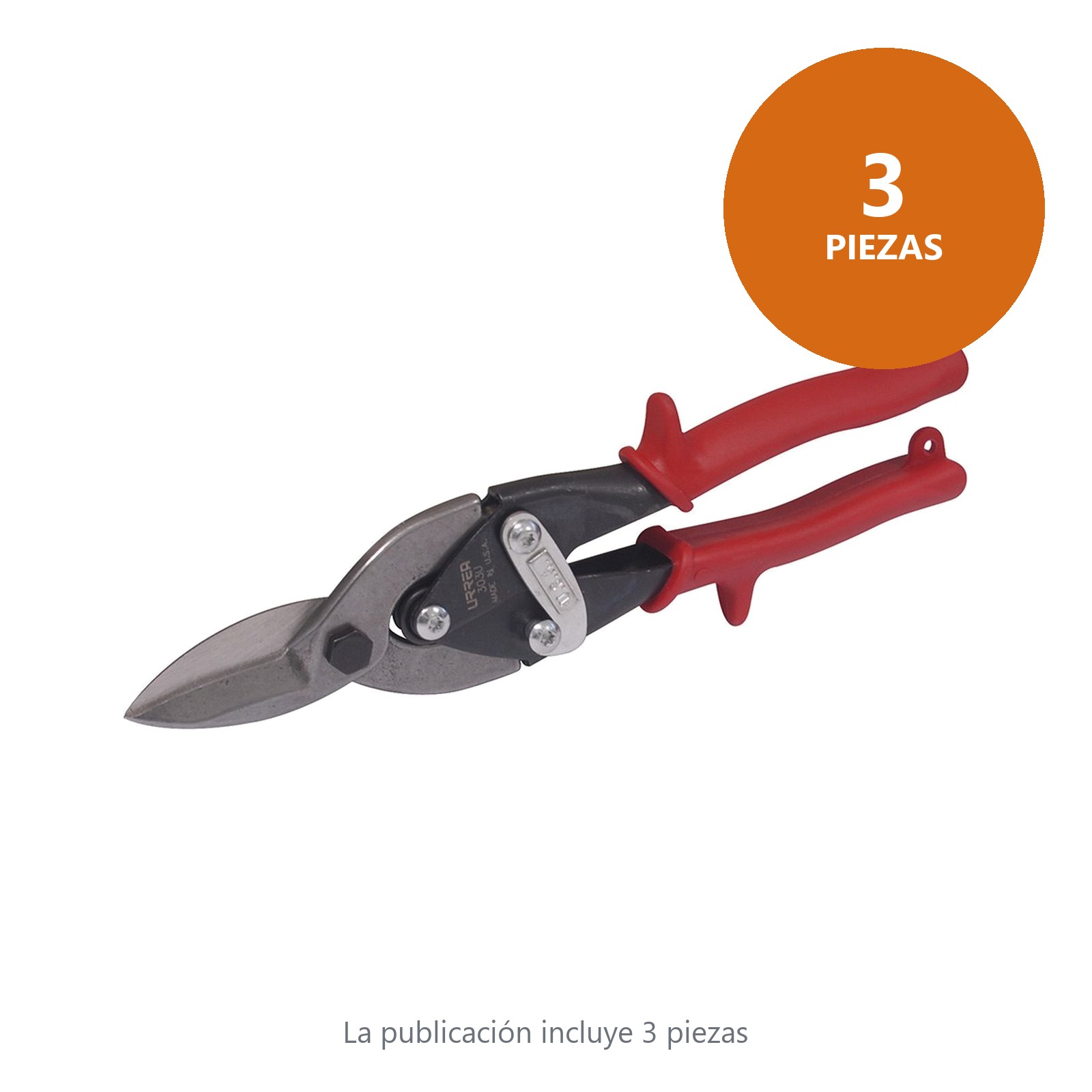 Tijera para hojalatero múltiples usos tipo aviación universal con mango rubber grip, 10" Urrea - Imagen 3