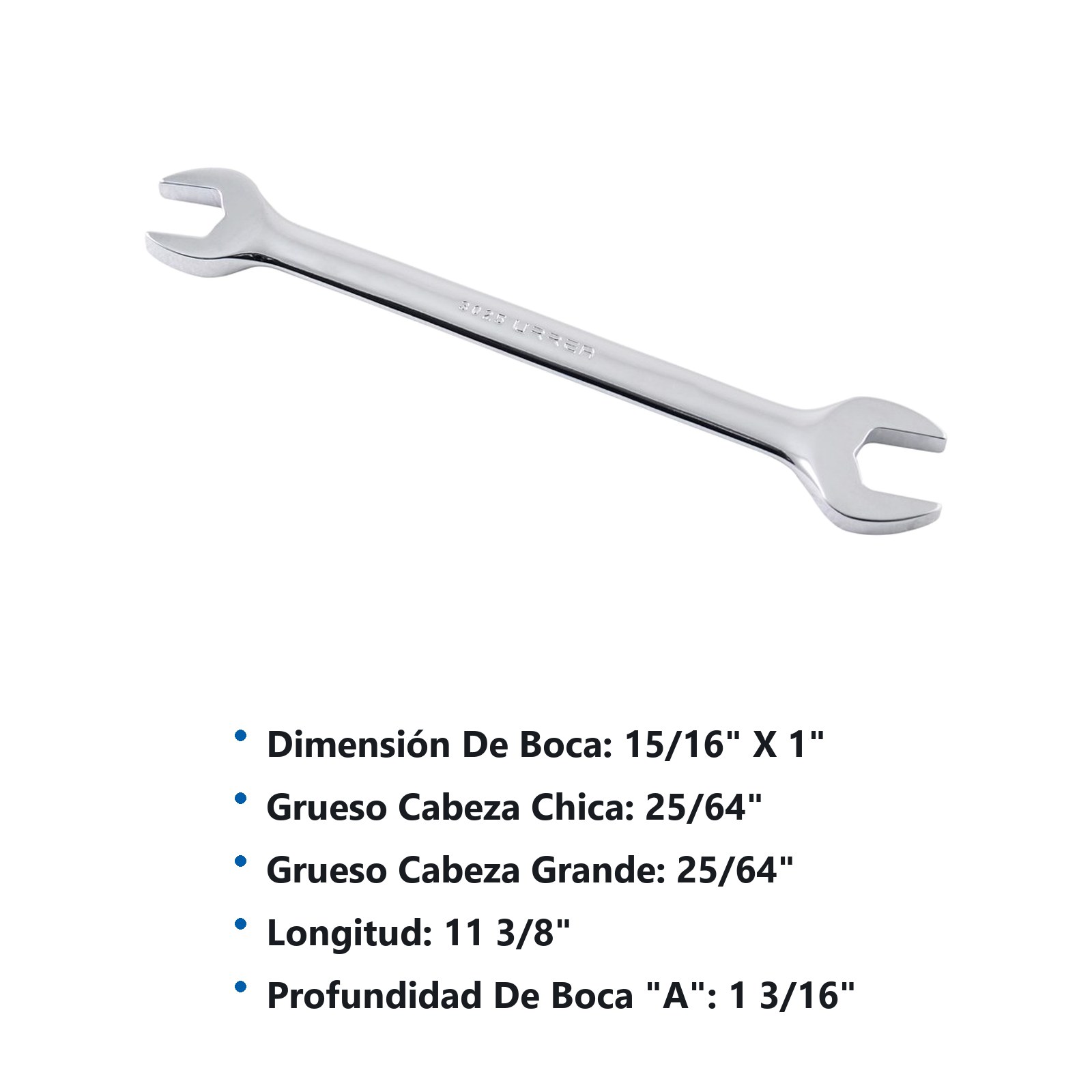 Llave española pulido espejo en pulgadas, 15/16" x 1" Urrea - Imagen 3
