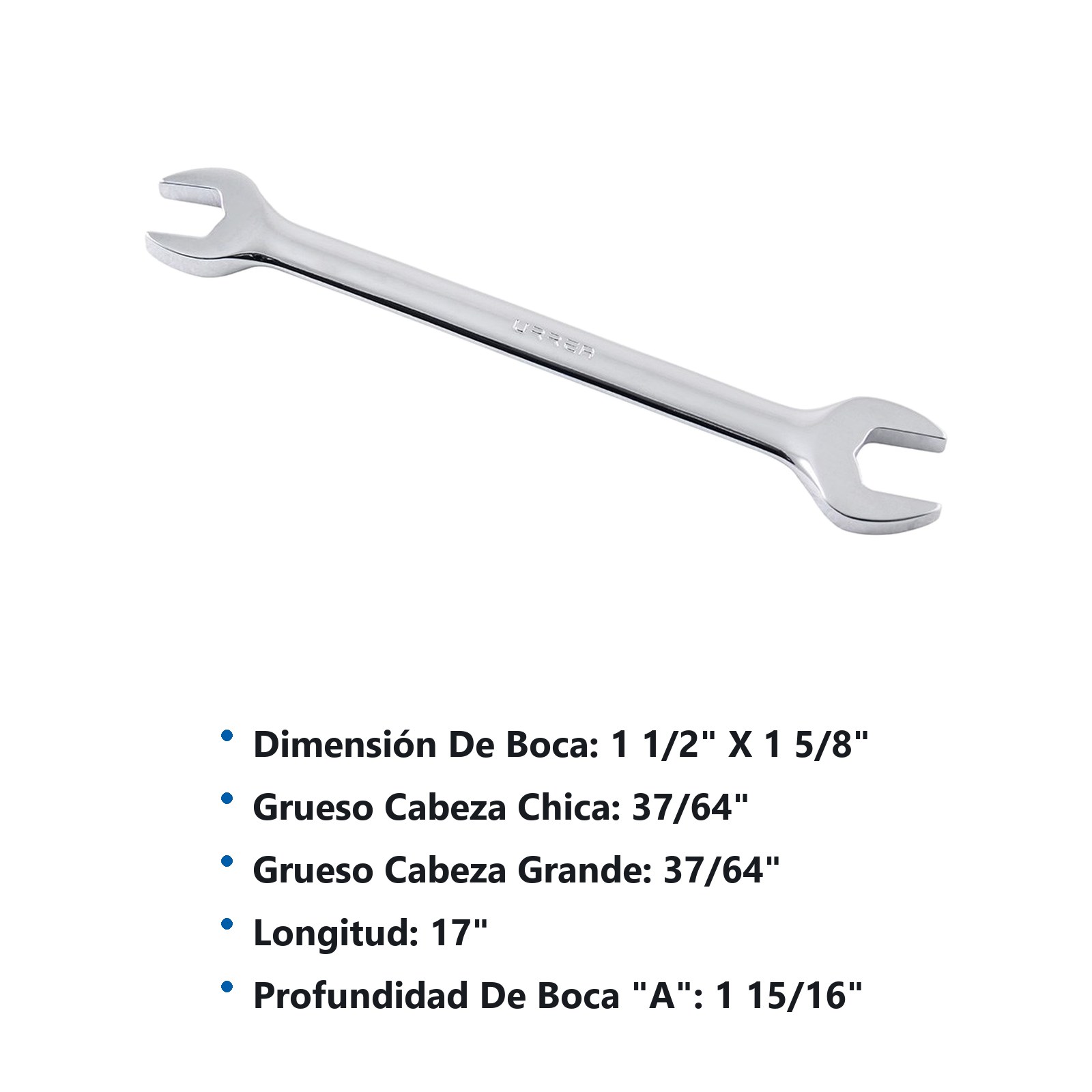 Llave española pulido espejo en pulgadas, 1-1/2" x 1-5/8" Urrea - Imagen 2