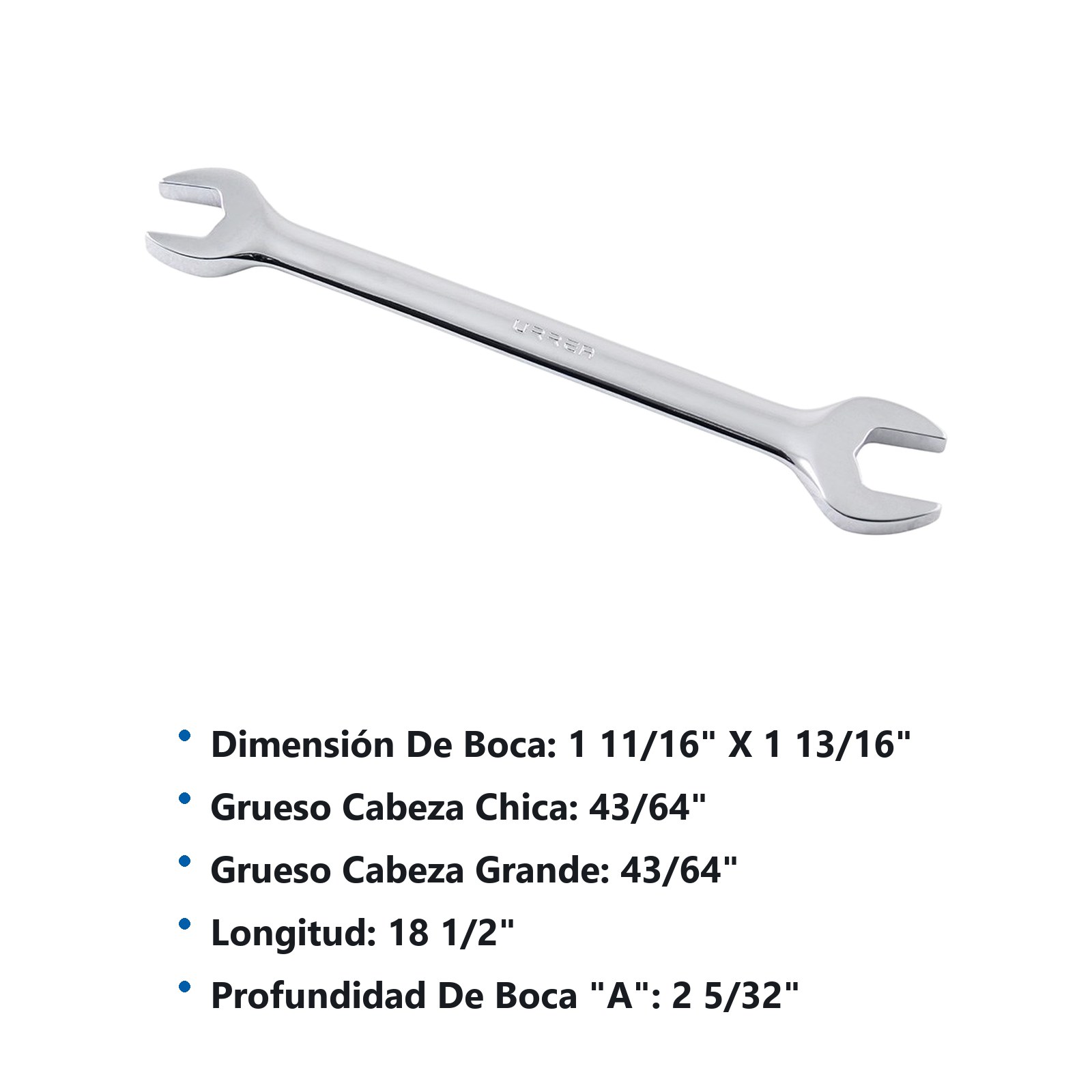 Llave española pulido espejo en pulgadas, 1-11/16" x 1-13/16" Urrea - Imagen 2