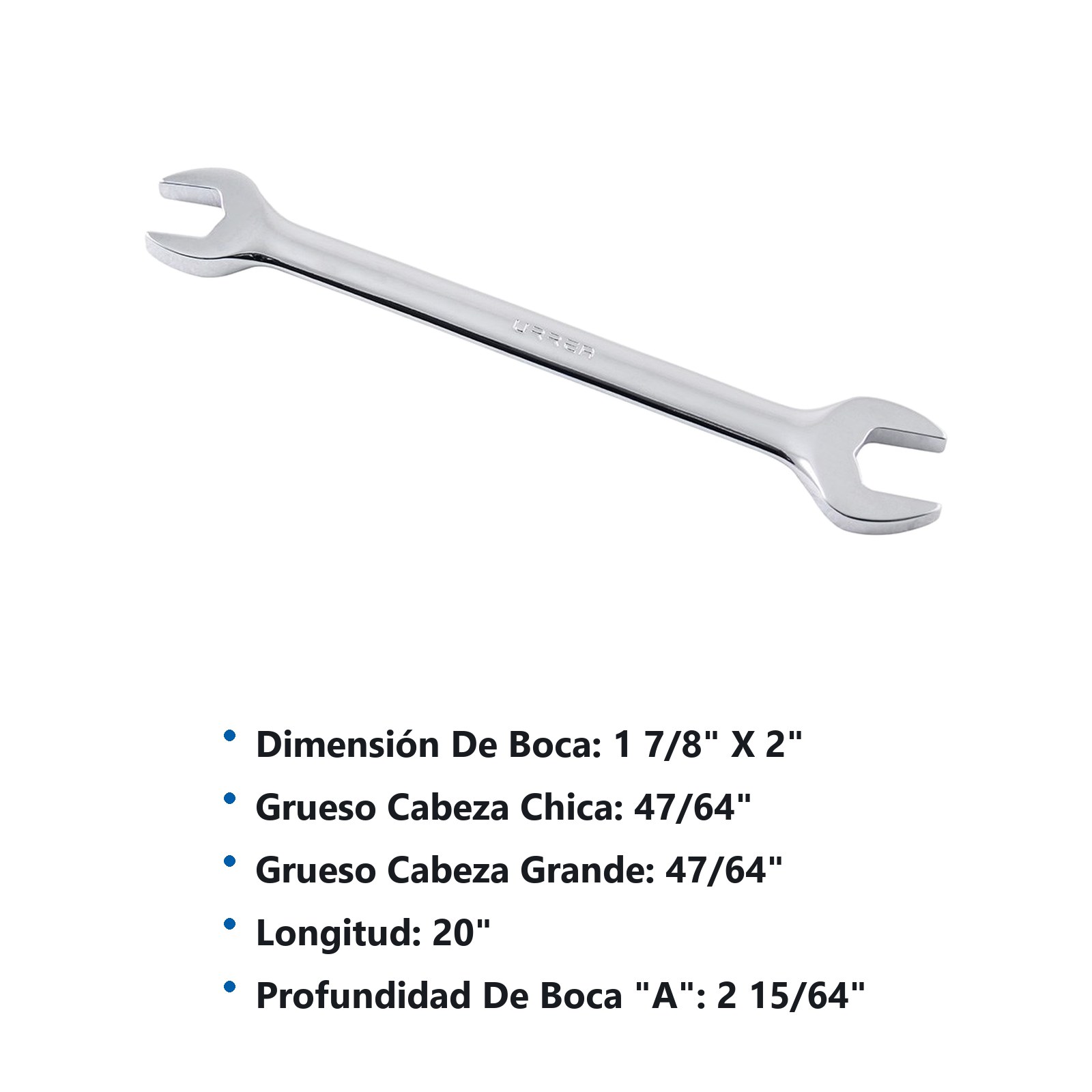 Llave española pulido espejo en pulgadas, 1-7/8" x 2" Urrea - Imagen 2