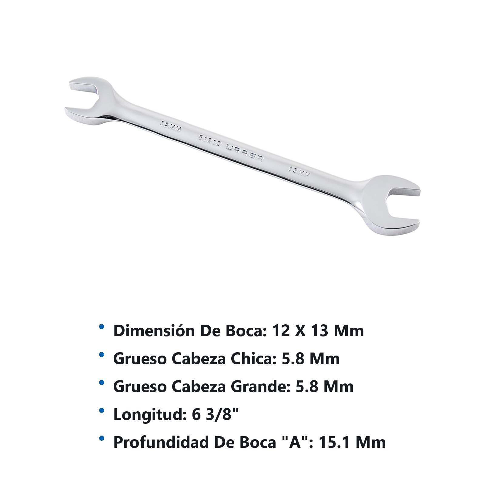 Llave española pulido espejo métrica, 12 x 13 mm Urrea - Imagen 3