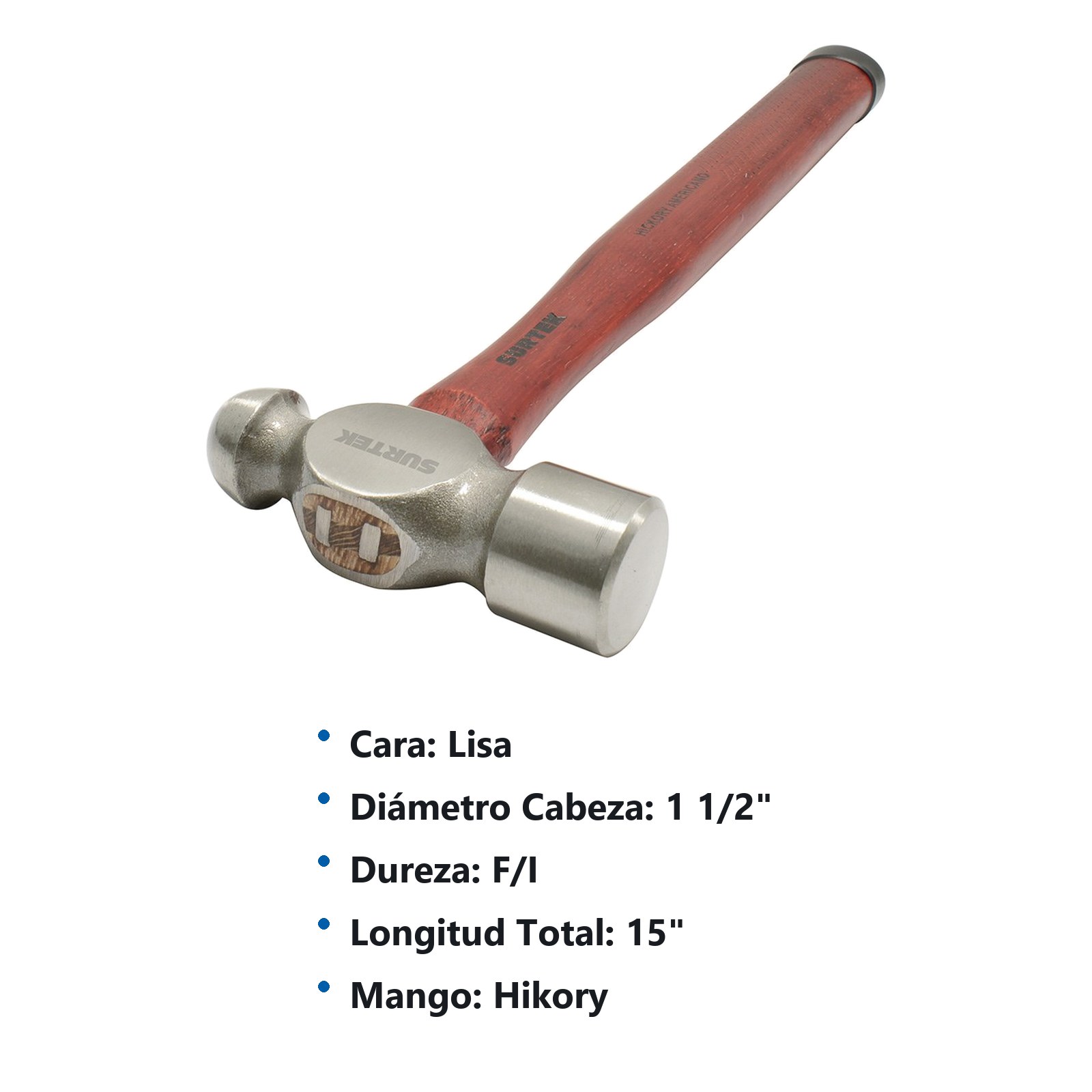 Martillo de bola pulido con mango de madera de 16", 32 oz Surtek - Imagen 2