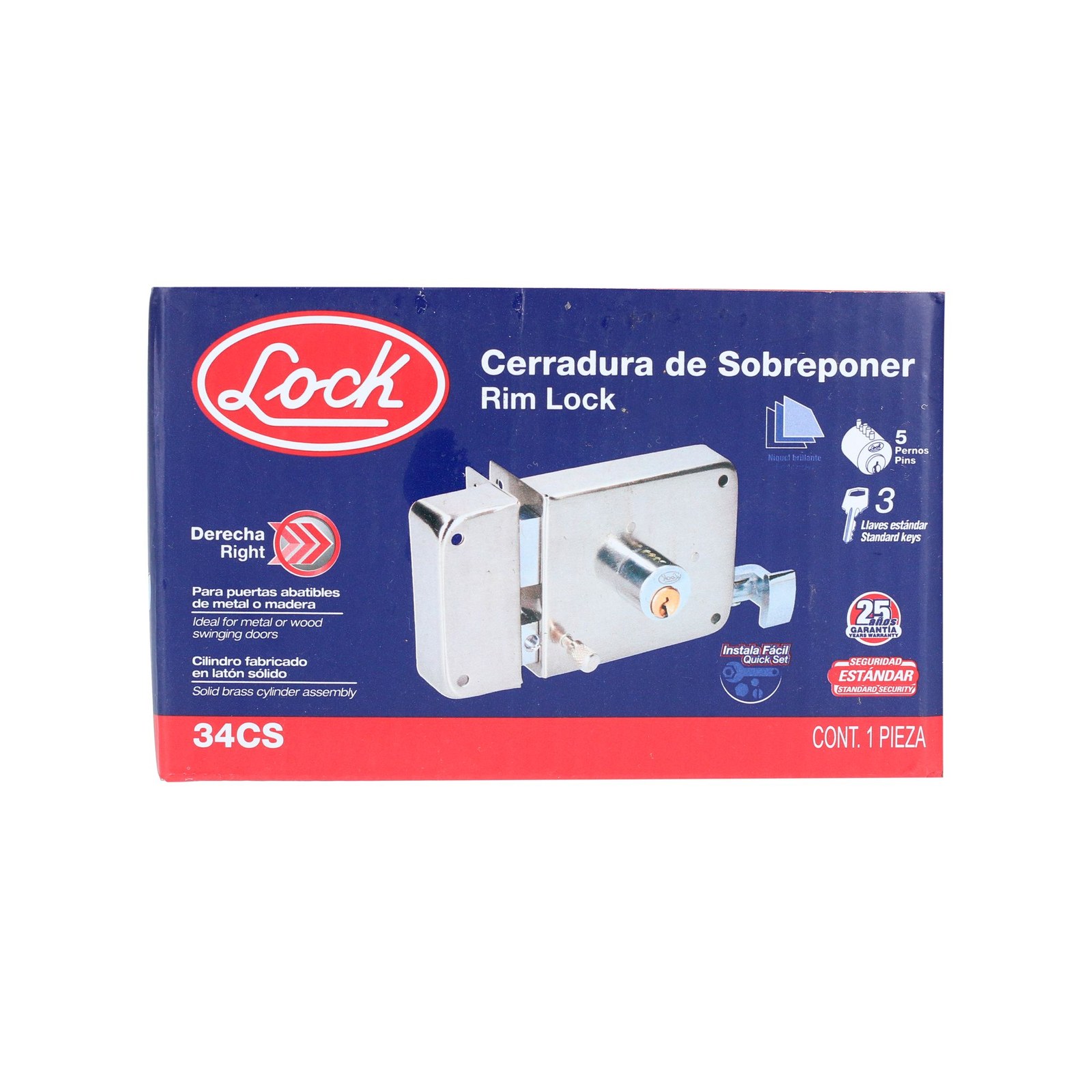 Cerradura de sobreponer función instala fácil, derecha, llave estándar, en caja Lock - Imagen 4