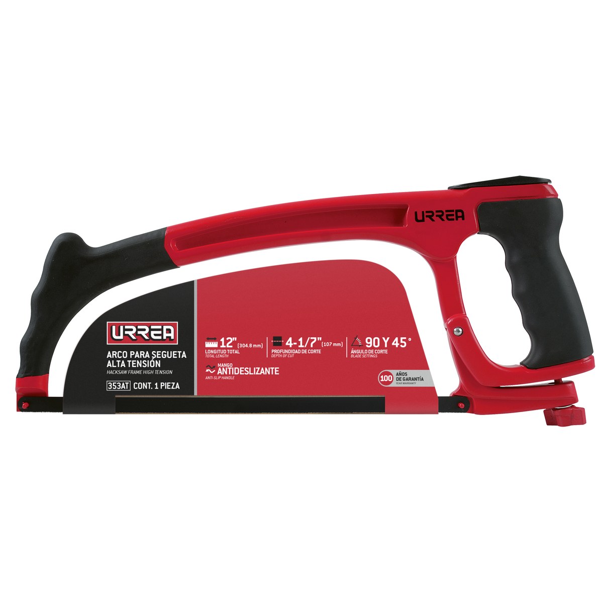 Arco de segueta de alta tensión ergonómico con mango bimaterial 12", 16" Urrea - Imagen 2