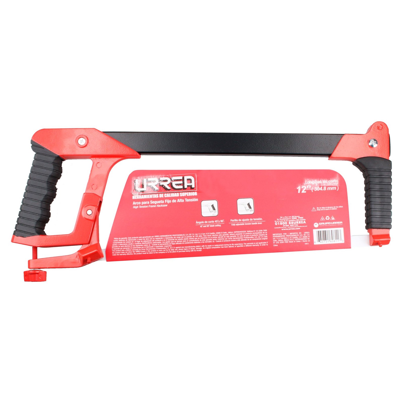 Arco de segueta de alta tensión fijo con mango bimaterial 12", 16" Urrea - Imagen 4