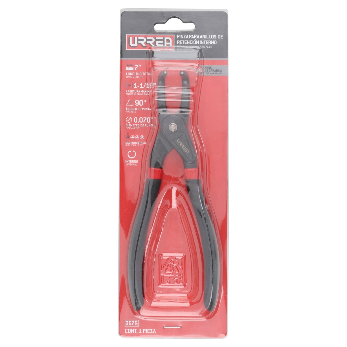 Pinza para anillos de retención con mango de vinil forjadas tipo interno ángulo de 9° Urrea - Imagen 3