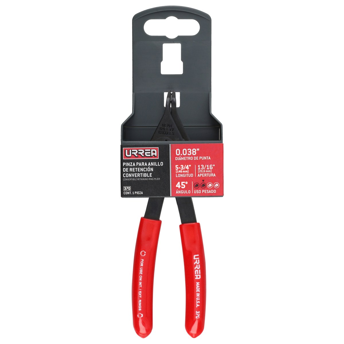 Pinza para anillos de retención convertibles con mariposa .038 ángulo de 45° Urrea - Imagen 2