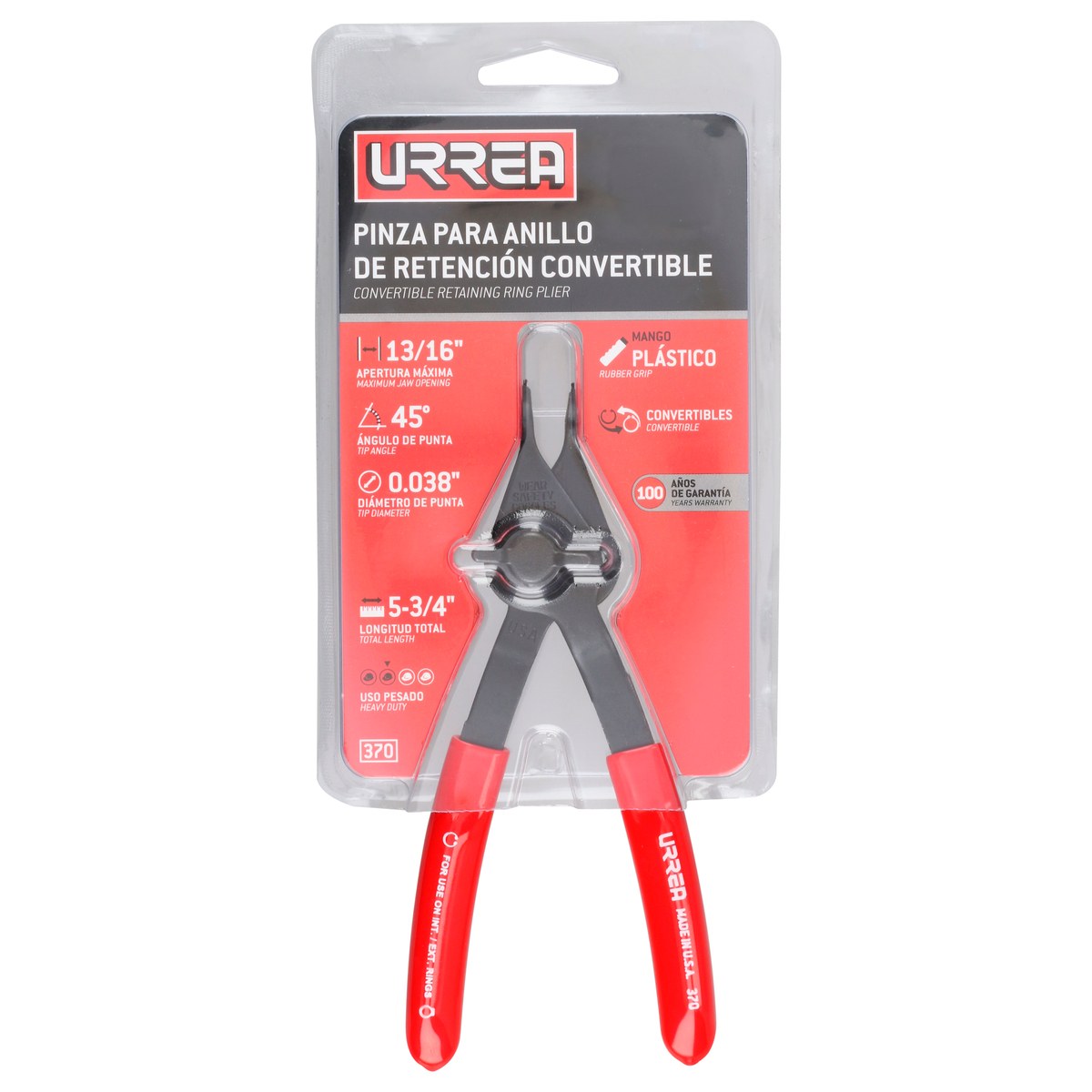 Pinza para anillos de retención convertibles con mariposa .038 ángulo de 45° Urrea - Imagen 3