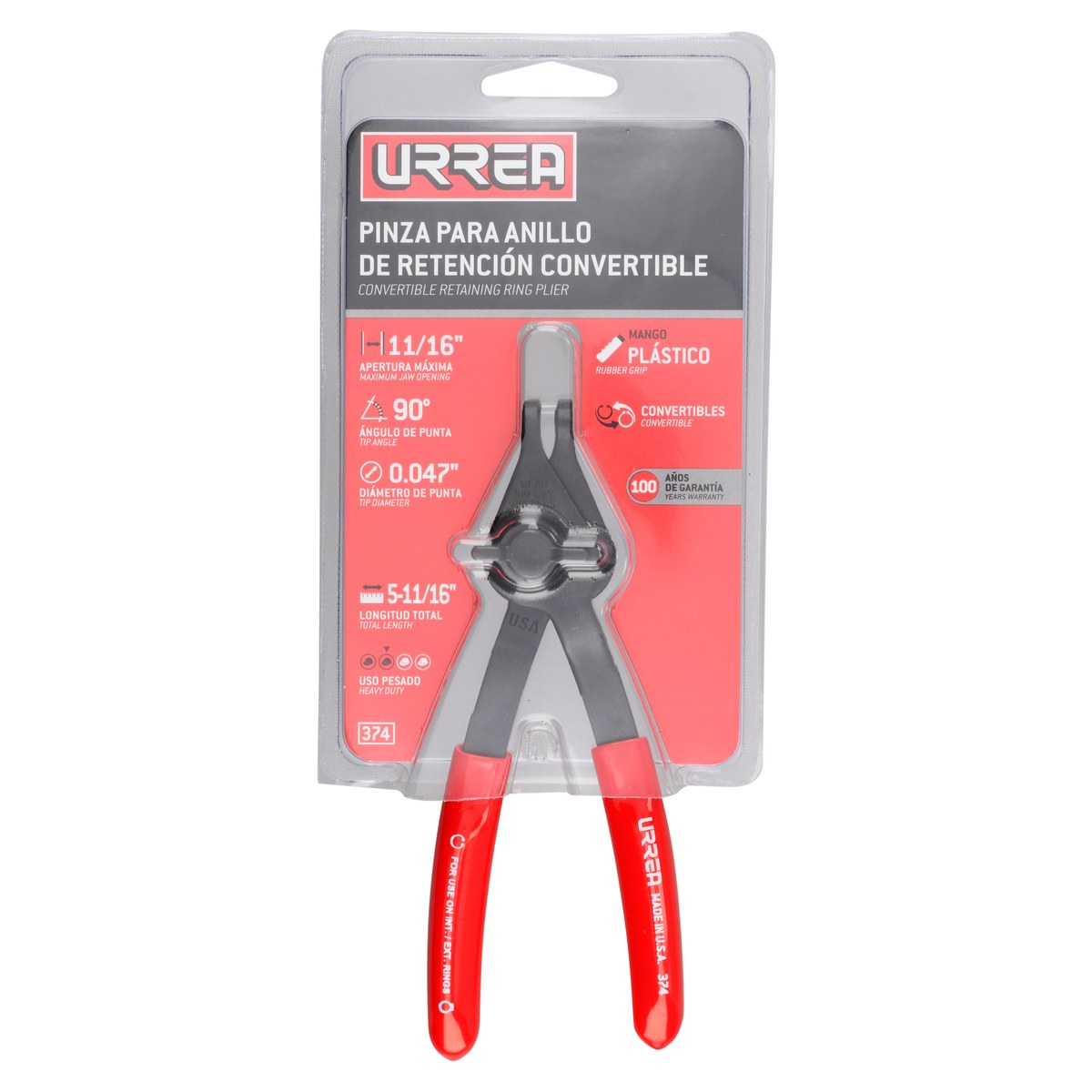 Pinza para anillos de retención convertibles con mariposa .047 ángulo de 90° Urrea - Imagen 3