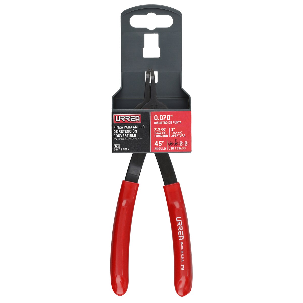 Pinza para anillos de retención convertibles con mariposa .070 ángulo de 45° Urrea - Imagen 2