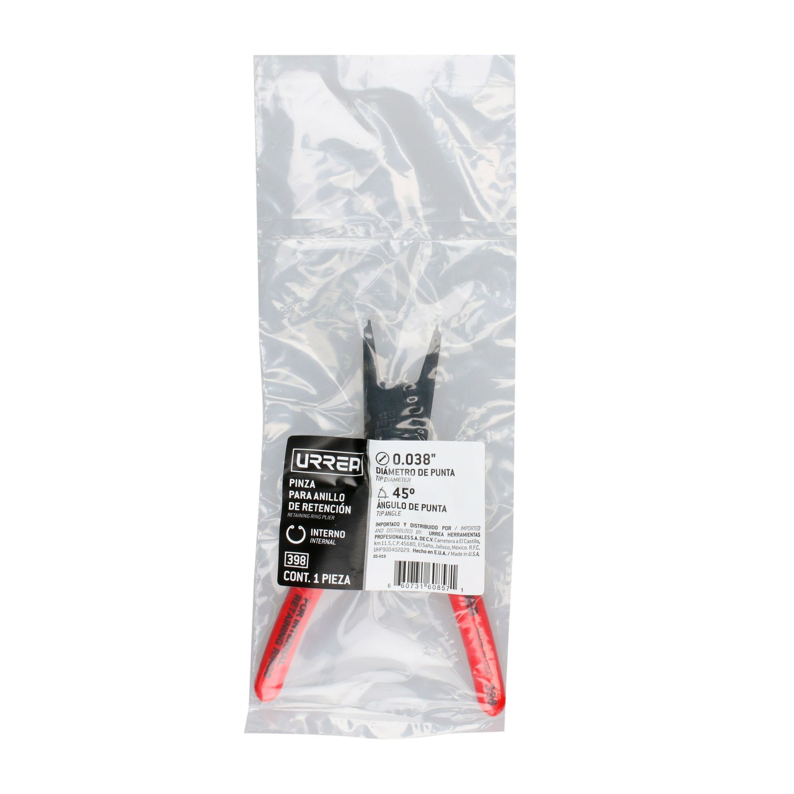 Pinza para anillos de retención con mango rubber grip fijas tipo interno ángulo de 45° Urrea - Imagen 2