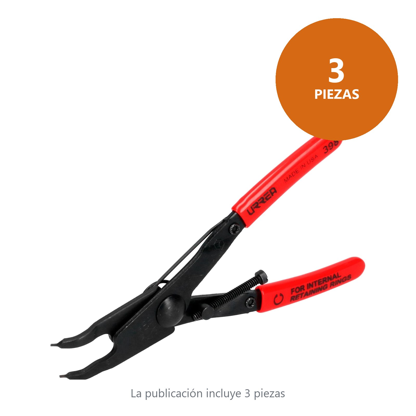 Pinza para anillos de retención con mango rubber grip fijas tipo interno ángulo de 45° Urrea - Imagen 4