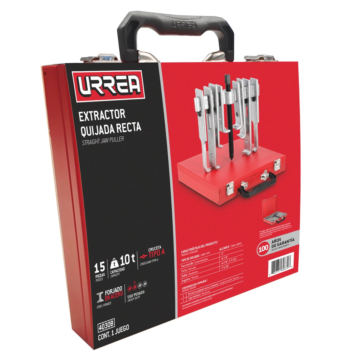 Extractor quijada recta tipo "A" 10 ton, 15 piezas en caja metálica Urrea - Imagen 2