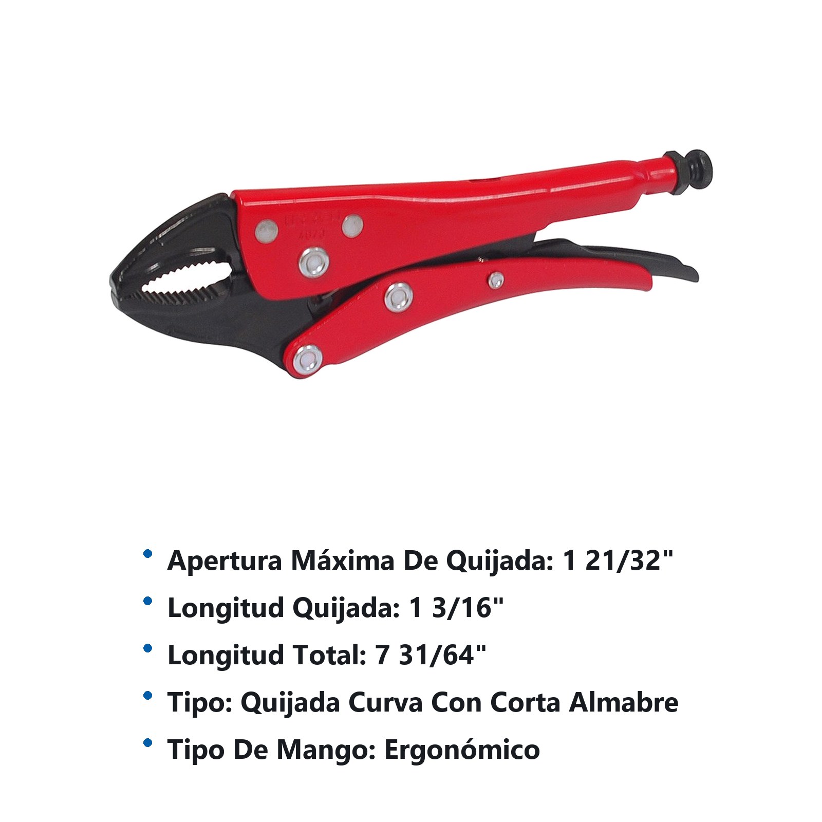 Pinza de presión de 7-31/64" quijada curva con corta alambre Urrea - Imagen 2