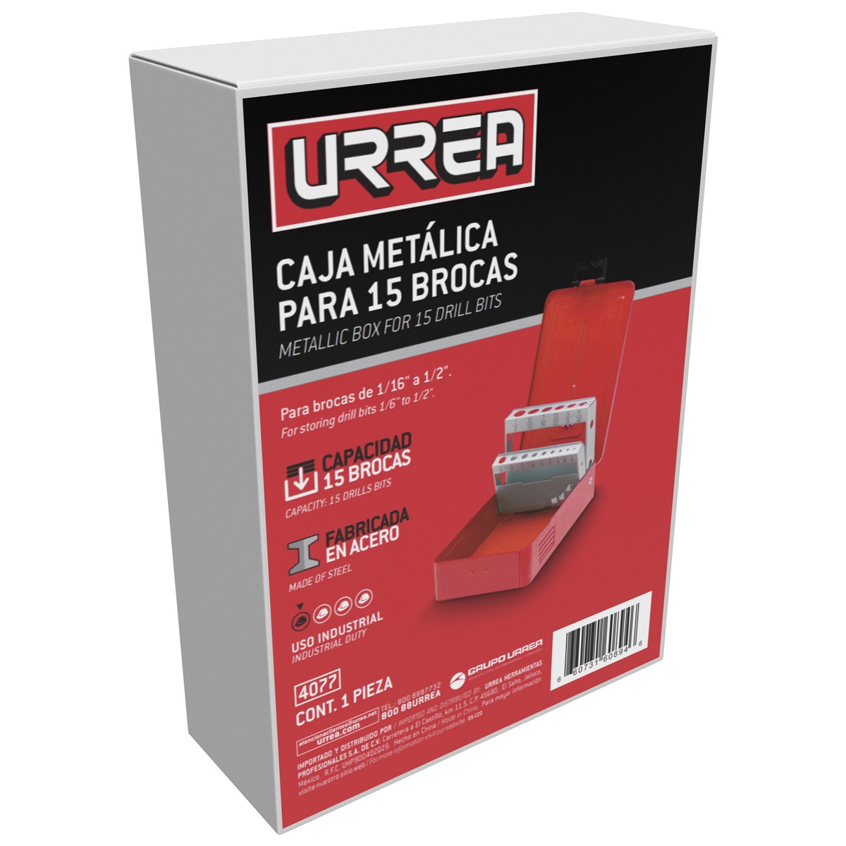 Caja metálica para brocas color rojo 7" x 4" x 2" Urrea - Imagen 2