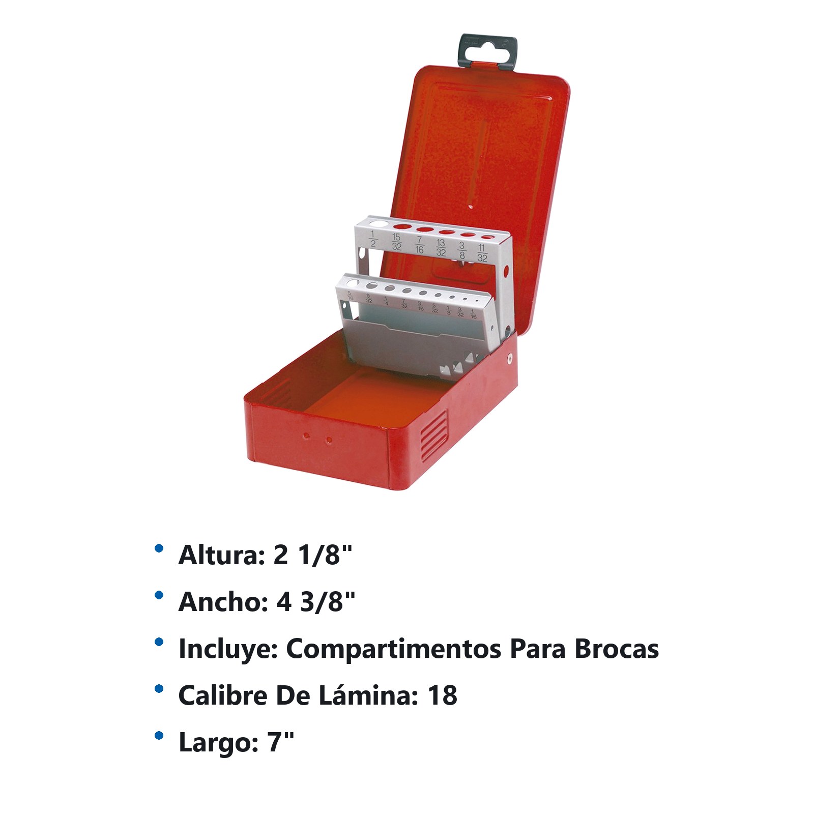 Caja metálica para brocas color rojo 7" x 4" x 2" Urrea - Imagen 3