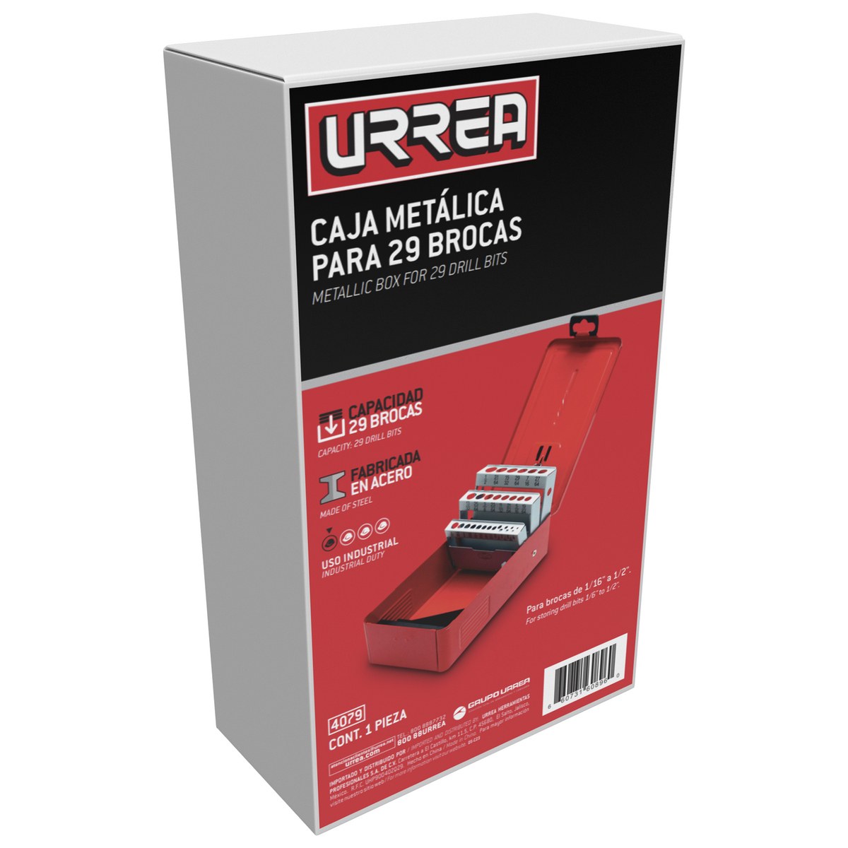 Caja metálica para brocas color rojo 5" x 4" x 3" Urrea - Imagen 2
