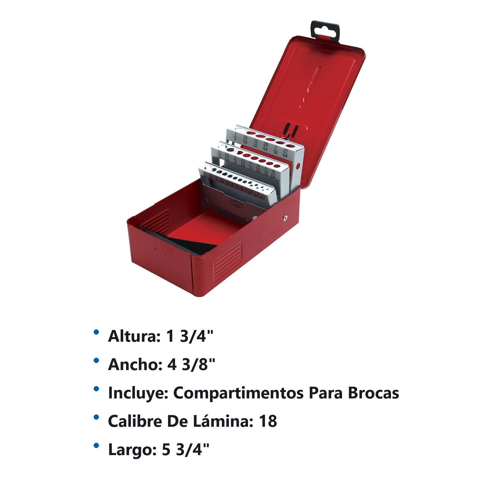 Caja metálica para brocas color rojo 5" x 4" x 3" Urrea - Imagen 3