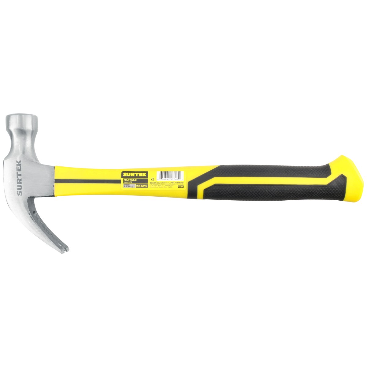 Martillo de uña curva con mango de fibra de vidrio de 14", 16 oz Surtek - Imagen 4