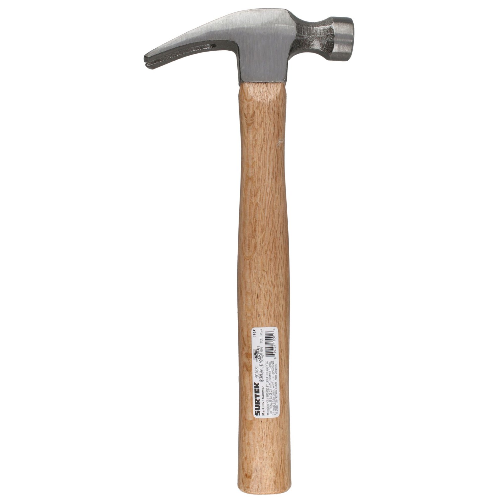Martillo de uña recta con mango de madera de 14", 16 oz Surtek - Imagen 3