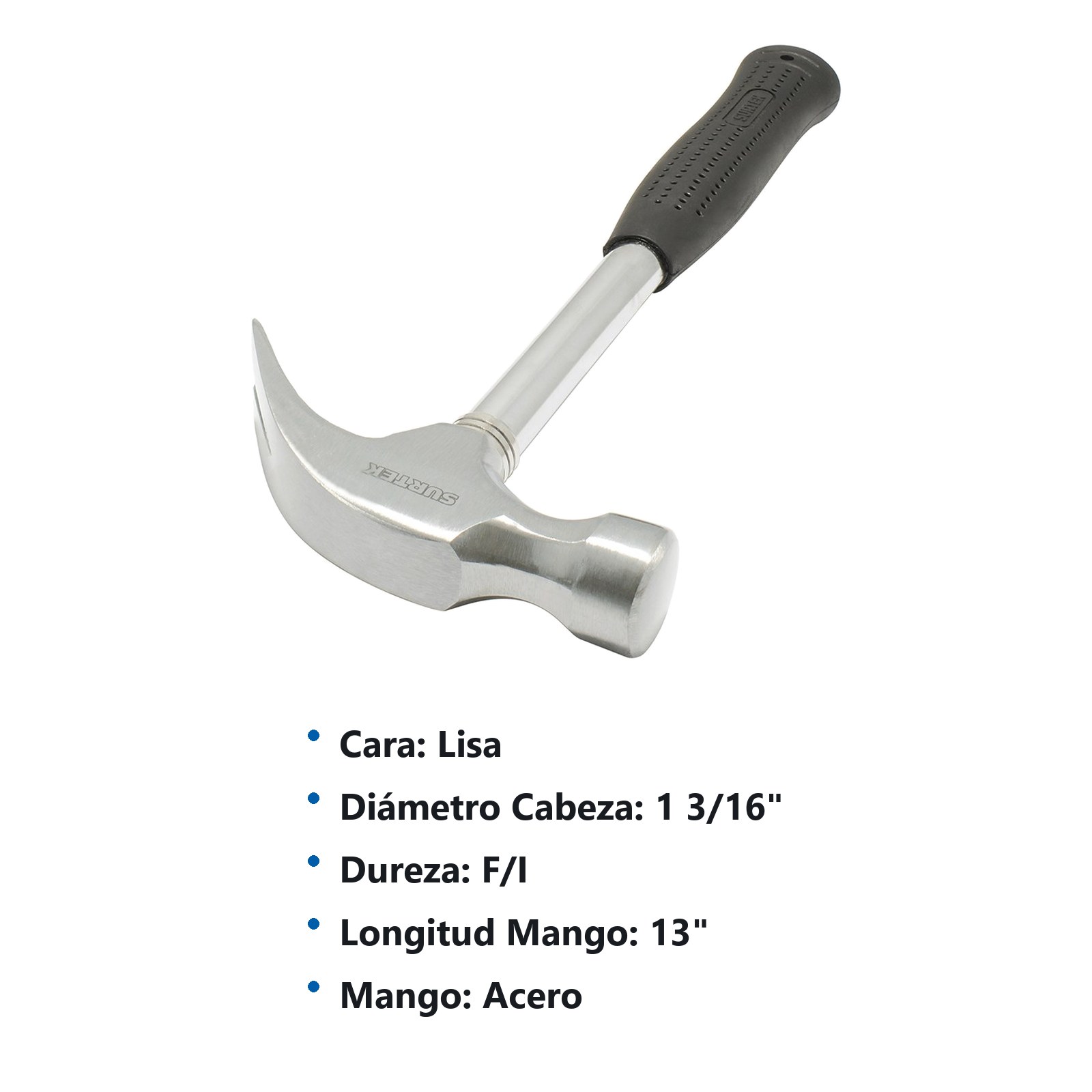Martillo de uña curva con mango tubular de 13", 16 oz Surtek - Imagen 2